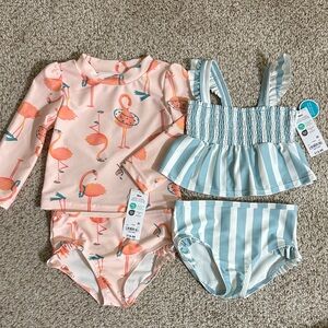 Child of Mine Flamingo and Striped Swim Rashguard Set